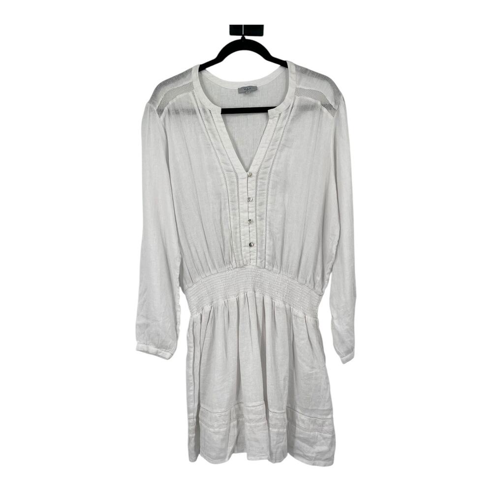 Rails Dress Jasmine smocked waist long sleeve linen mix white size X-Large XL - Picture 2 of 9